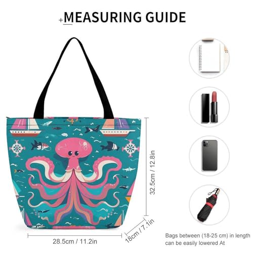 Marine Creatures for Navigation Tote Bag for Women Cosmetic Bag with Zipper, Reusable Wide Opening Handbag for Work, Travel2