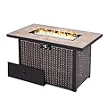 Nuu Garden Outdoor 43 Inch 50,000 BTU Propane Gas Fire Pit Table, Propnae Fire Pit with Ceramic Tabletop, Oxford Cover, Dark Brown and Coffee