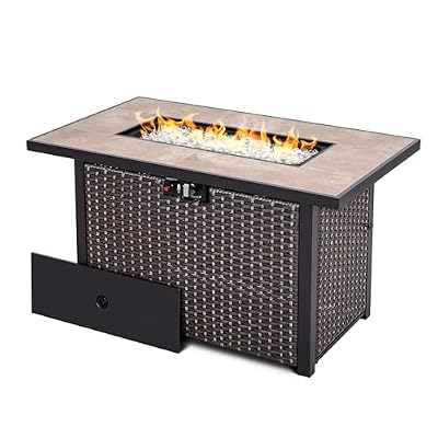 Nuu Garden Outdoor 43 Inch 50,000 BTU Propane Gas Fire Pit Table, Propnae Fire Pit with Ceramic Tabletop, Oxford Cover, Dark Brown and Coffee