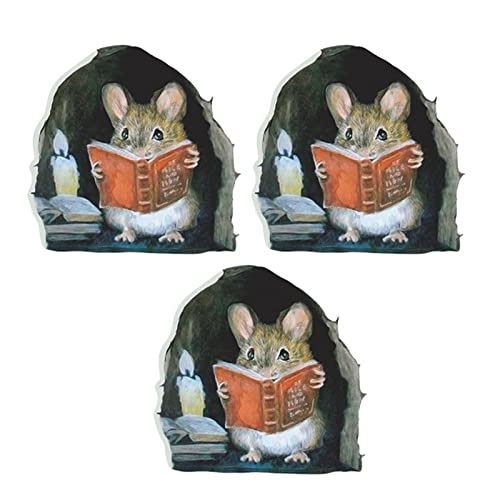 Walbest 3D Mouse Hole Wall Stickers 3Pcs Mouse Reading Book In Wall Decals - Water Proof Funny Wall Stickers For Bedroom Nursery Wall Decor(Mouse Color Upgrade) #TOP2