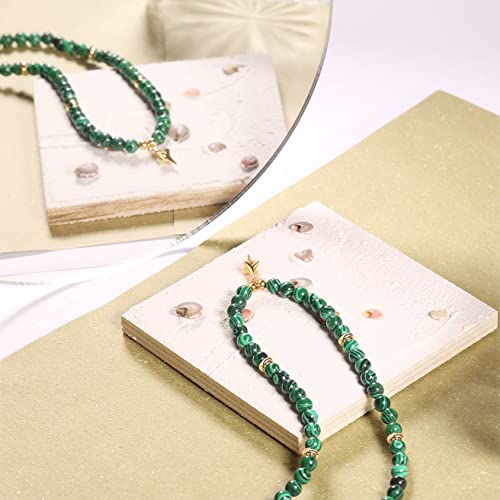 Pearlada Boho Malachite Beaded Choker, Chakra Gemstone Necklace For Women, 18K Gold Star Charm Pendant Necklace #TOP6