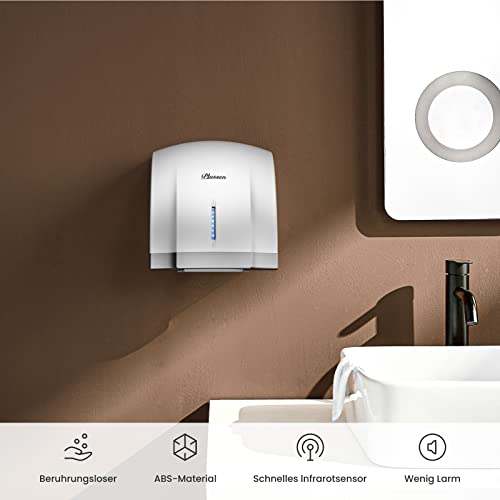 PLUSSEN Asciugamani 10 Secondi di Asciugatura a Risparmio energetico Commerciale Elettrico asciuga Mani Automatico per Cucina Bagno toilette1800W (argento-1003)