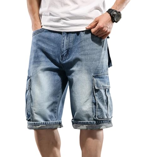 Jorts denim cargo homme rétro délavé loose hip-hop short jeans poches