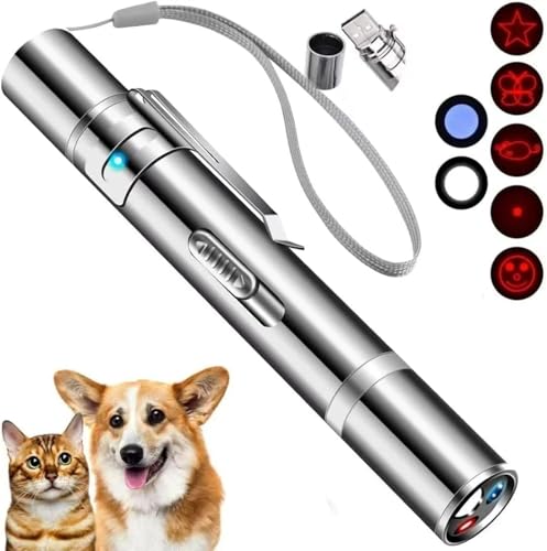 JANHER Laser Pointer, Cat Toys, Cat Laser Toy Pointer with 5 Adjustable Patterns, Dog Laser Toy, USB Recharge Laser, Long Range and 3 Modes Training Chaser Interactive Toy
