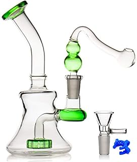 Glass Bong with Spiral Bong Filter, 14.5mm Glass Bong Bowl 19.3oz Water Bong with Bong Accessories Buckle Hookahs Glass Bongs Cheap Bong (mini bong) (Green mini bong)