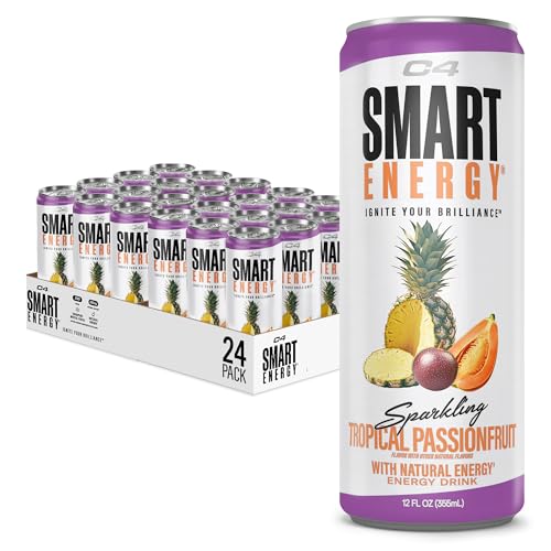 Image of C4 Smart Energy Drink - Sugar Free Performance Fuel & Nootropic Brain Booster, Coffee Substitute or Alternative | Tropical Passionfruit 12 Oz - 24 Pack