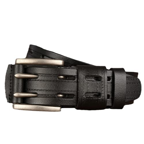 Double Prong Leather Belt - Heavy Duty Stitched Grommet Holes for Unisex Work and Casual Wear3