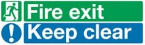 SIGNSLABSR71733 EC08S/S Safety Sign "Fire Exit Keep Clear", Self-Adhesive, 150 mm x 450 mm