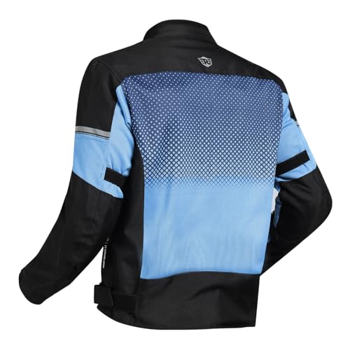 Image of ROYAL ENFIELD HIGH STREET ECO RIDING JACKET|CE level 2 armours at Shoulders & Elbows CE level 2 armour at back, XY CE level 1 armour at Chest|Super soft Neoprene fabric at collar |BLUE XL