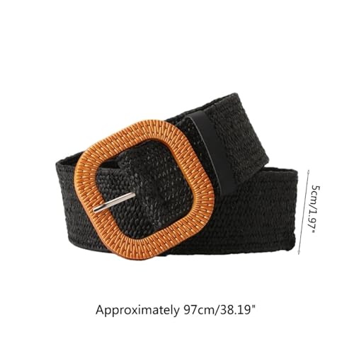Adjustable Buckle Waist Belt Women Elastic Weaving Wide Waistband for Woman Girls Colorful Straw Vintage for Dresses4