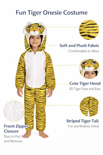 Image of Raj Costume Animal Fancy Dress Costume for Boys & Girls | Hooded Full Body Wildlife Zoo Animal Jumpsuit | Soft Costume for School Function, Fancy Dress, Halloween, Birthday, Cosplay & Role Play
