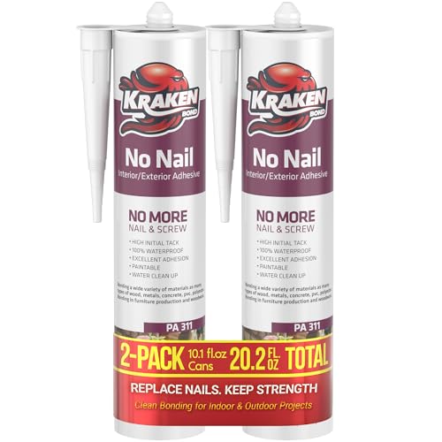 Image of KRAKEN BOND No More Nails Clear Polyurethane Adhesive - 100% Waterproof (D4) and Sealant Adhesive for Wood, Ceramic, Tile, Floor, Granite, Rubber | 2 Pack, 10.1 Fl. Oz.