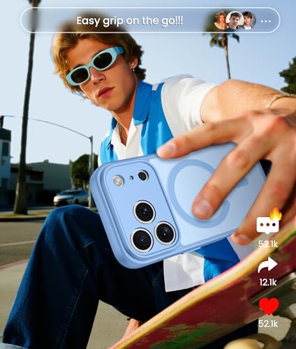 FNTCASE for iPhone 17 Pro Max Case: [Compatible with Magsafe] Translucent Matte Cases with [Full Camera Protection] [Screen Protector] Military Grade Shockproof Protective Phone Cover - Light Blue - 9