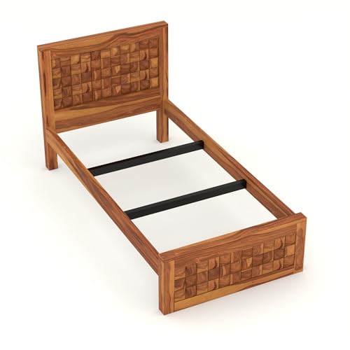 Image of Solid Sheesham Wood Single Size Bed Without Storage for Bedroom Living Room Single Cot for Home Wooden Palang for Hotel (Honey, Size 6 * 3)