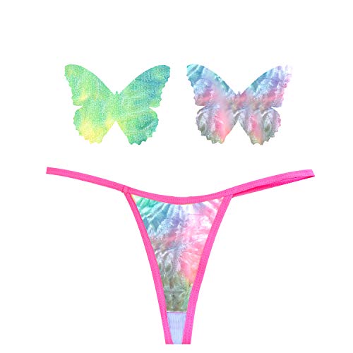 Neva Nude Naughty Knix G String with Matching Nipztix Pasties - - One Size, Rainbow Sherbet Tie Dye Velvet