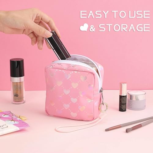 Image of Likesing 5.1 inch Mini Makeup Bag for Purse, Leather Small Makeup Pouch Travel Cosmetic Make up Bags for Women Girls, Cute Preppy Mini Toiletry Bag Coin Pouch Period Bag(Pink)
