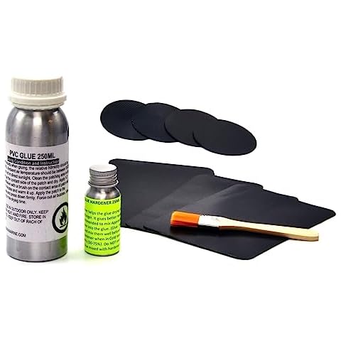 Seamax Commercial Grade 2 Part Marine Adhesive for All PVC and Hypalon Inflatable Boats, Sealed in Aluminum Bottles for Long Term Storage (PVC 250ml 2 Part Glue, with Black Material) Cover