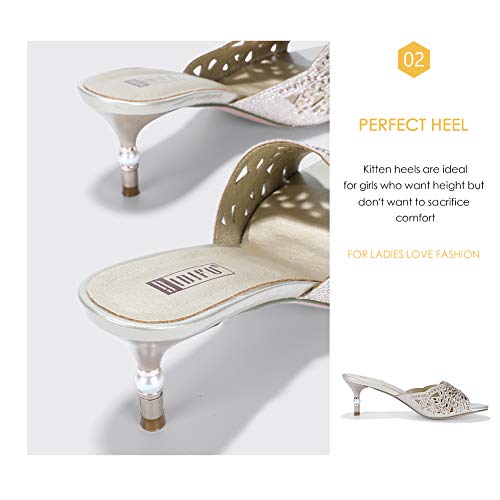 IDIFU Womens Silver Gold Wedding Shoes For Bride Bridesmaid Low Kitten Peep Toe Heels Dress Sandals Glitter Formal Slide Mules With Heel4
