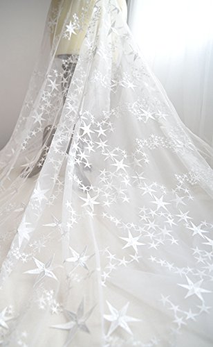 55 Inches Width Stars Embroidery Fashion Lace Fabric Wedding Dress Lace Fabric By The Yard (Off White) #TOP4