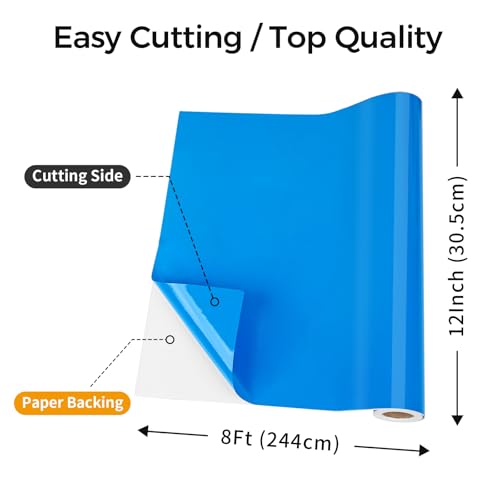 Image of IModeur Glossy Blue Permanent Vinyl - 12 inch x 8 FT Permanent Adhesive Vinyl Roll for Cup Deco, Party Decoration, Sticker.