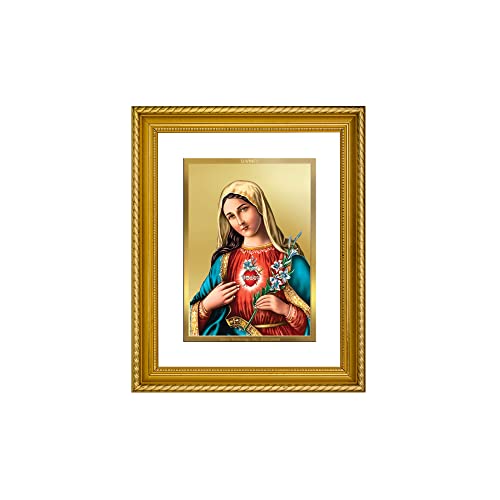 Image of Diviniti Mother Mary Gold Plated Wall Photo Frame, Table Decor| DG Frame 056 Size 2.5 and 24K Gold Plated Foil| Religious Photo Frame Idol For Prayer, Gifts Items (28 CM X 23 CM)