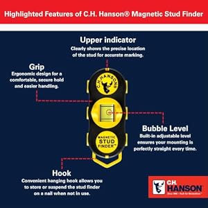 CH Hanson Magnetic Stud Finder | Battery-Free Stud Locator with Rare Earth Magnets | Finds Nails & Screws Behind Drywall | Built-In Level for TV Mounting, Shelves & Home Projects — photo 4 of 6