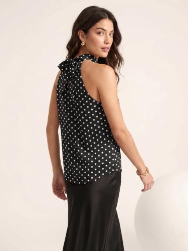 Image of Selvia Crepe Polka Dots Printed Halter Neck Black Top for Women, Tops for Women Western, Top for Women Stylish