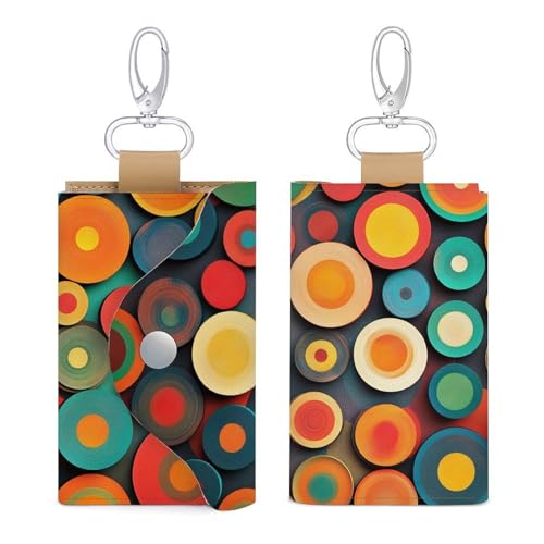 Circular Geometric Key Holder Bag PU Leather ID Card Holder Keychains Case Cover for Men Women3