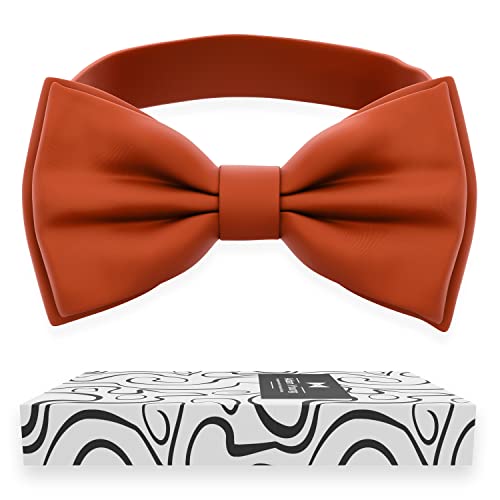 Adam Young Men's Tiger Carrot Bow Tie Pre-Tied Style Formal Satin Classic Bowtie For Tuxedo Faux Silk (Large, Burnt Orange) #TOP5