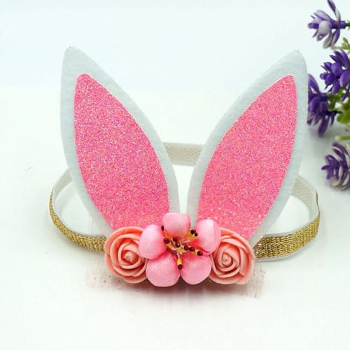 Easter Baby Girls Bunny Rabbit Ear Headbands with Flower Hair Band Easter Day Baby Headband ZHB352