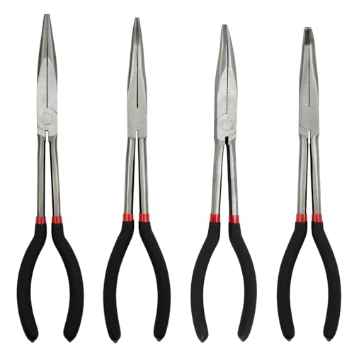 Image of 4-Piece 11 inch Extra Long Nose Pliers Set with Insulated Comfort Grip Handles