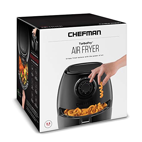 Chefman Small Air Fryer Healthy Cooking, 3.6 Qt, Nonstick, User Friendly And Dual Control Temperature, W/ 60 Minute Timer & Auto Shutoff, Dishwasher Safe Basket, Matte Black, Cookbook Included #TOP6