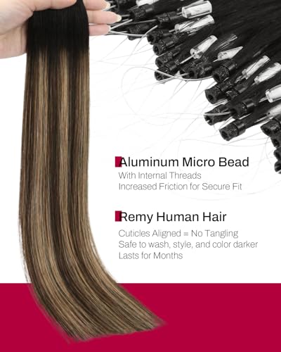 Image of Moresoo Micro Loop Hair Extensions Real Human Hair, Black Caramel Blonde | 22 inch, 50g 50 strands, micro bead compatible, caramel brunette blend, extra length, photoshoots, fashion styling