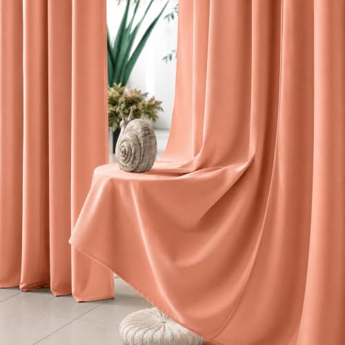 Image of THE LINEN COMPANY Solid Curtains 9 Feet Long, Duck Canvas Cotton Door Curtains, 9ft Set of 2, Peach