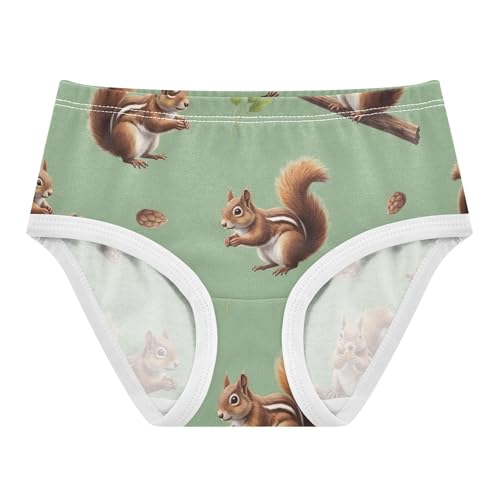 Cute Brown Squirrels Green Little Girl Panties Toddlers Underwear Floral Cotton Print Kids Undies Briefs 2t