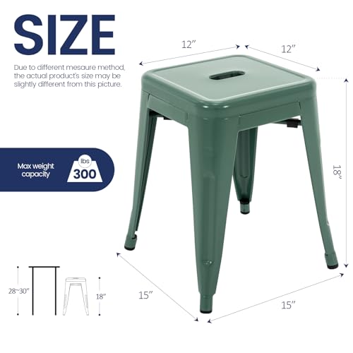 Image of Brage Living 18 Inch Industrial Metal Stools Set of 4, Stackable Classroom Stools, Backless Metal Dining Chairs for Indoor Outdoor, Kitchen Short (Dark Green)