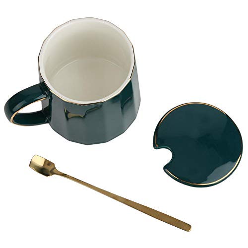 com colher de tampa, copo de leite, copo de cerâmica, caneca bonita portátil para escritório