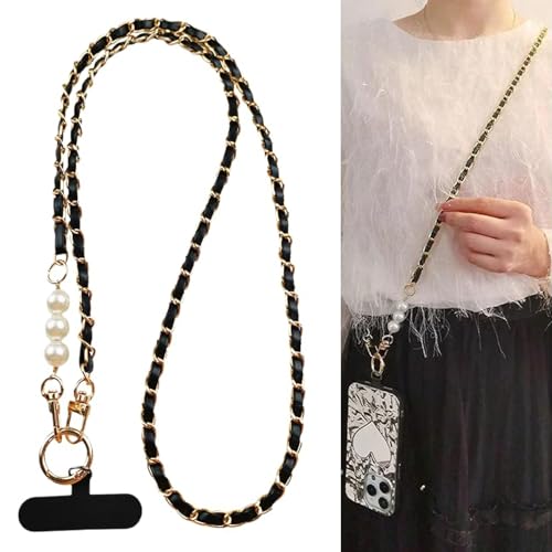 Image of Phone Lanyard, Phone Chain, Anti-Lost Phone Wrist Strap - Double Phone Chains Hand Charm With Aesthetic Pearl Beaded Design - Cute Decoration for Keychain, Wallet, and Camera