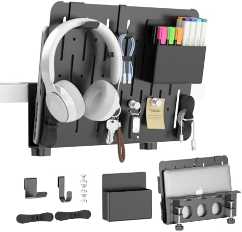 Aurynns Desk Organizer With Clip, Cup, Pencil, Phone Holders & Beverage Storage For Office, School, Home