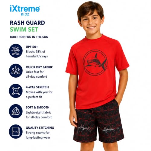 Image of iXtreme Boys Swim Set - 2 Piece Rash Guard Short Sleeve Swim Shirt and Boys Swim Trunks for Infants Toddlers & Big Boys