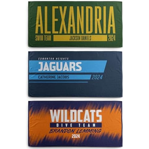 MAKEABALL Custom 30” x 60" Towel | 3 Designs to Choose from | Personalized with Your Text and Logo | for Swimmers, Swim Team, Swim Club, Diving, Water Polo, Beach, Graduation, Seniors Cover