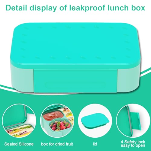 XJIANFU Lunch Box with Compartments, Leak-Proof Bento Box, Compartments, Girls & Boys, Microwave/Dishwasher Safe (Lake Blue) - Image 2