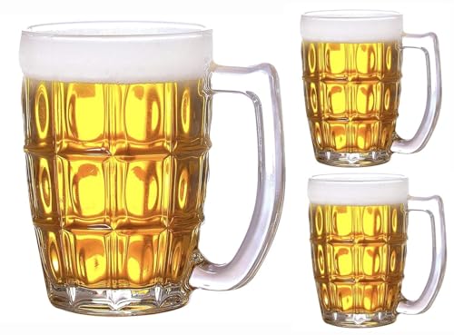 Image of 400 ML Heavy Base Crystal Clear Glass Beer Mug Classic Design Transparent Mug with Glass Handle for Multipurpose Drink, Set of 06