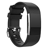 MoreToys Silicone Adjustable Replacement Accessory Sport Watch Band Wrist Strap Bracelet for Fitbit Charge 2 Fitness Wristband (Black)