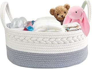 Easy Funny Baby Diaper Caddy Organizer 100% Cotton Rope Woven for Changing Nappy Storage 5-Changeable Compartment Infant Nursery Storage Bin Basket Newborn Shower Gift