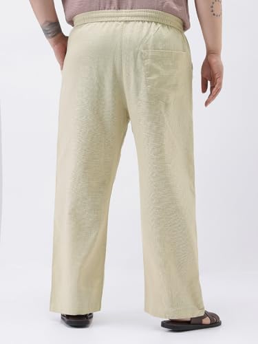 Image of Urbano Plus Men's Loose Fit Solid Linen Blend Trousers Non-Stretchable