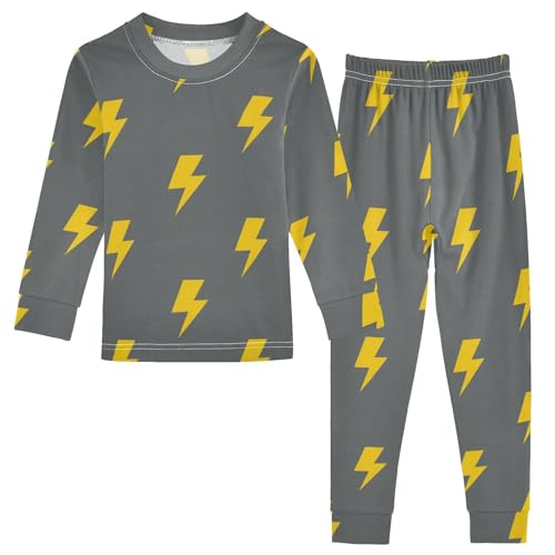 Pajama Sets Long Sleeve Yellow Lightning Bolt Pattern Soft Comfy Sleepwear 2 Piece PJS 3-8T