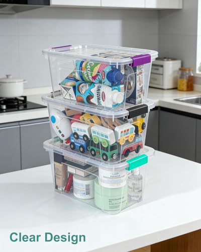 Image of EOENVIVS Clear Storage Bins with Lids 6 Pack, 7 Qt Stackable Storage Containers with Buckle Lock, Durable Plastic Containers & Storage Box Organizer for Pantry, Bathroom, Closet & Office Use