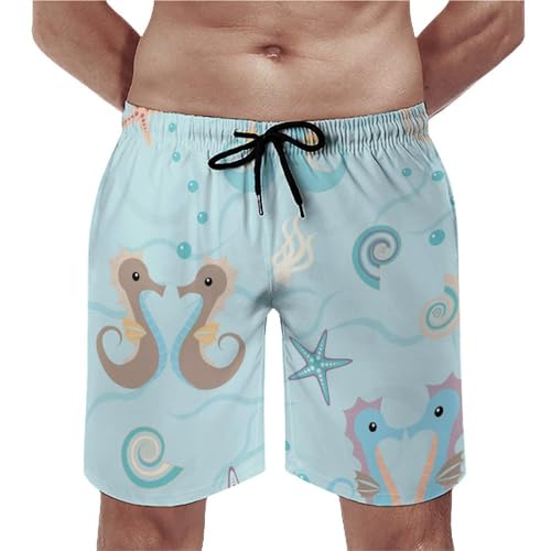 Shorts de bain homme chevaux de mer au séchage rapide avec cordon et poches S