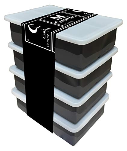 Silicone Ice Cube Trays by M. Gastro Kitchens, SAVE WITH OUR ECONOMY 4 PACK, Extra Large Ice Cubes, Space Saving Design, 6 Cavity (Cool Gray 11 with Lids)